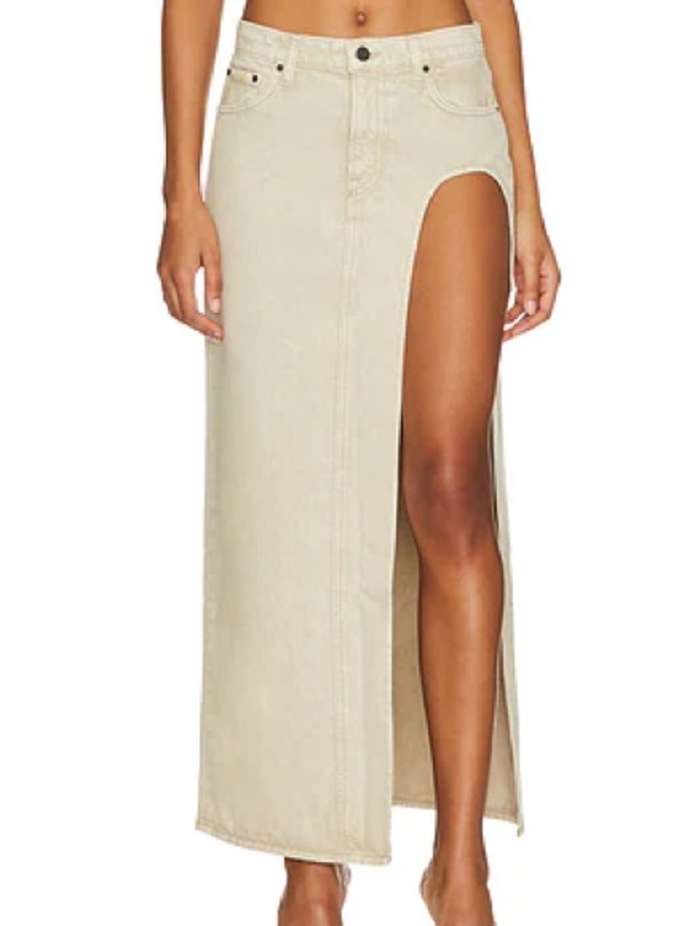GRLFRND Beige High-Slit Denim Maxi Skirt size 26